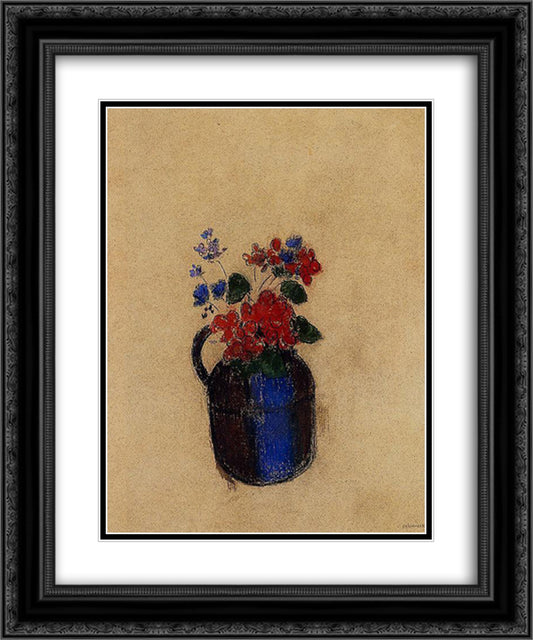 Small Bouquet in a Pitcher 20x24 Black Ornate Wood Framed Art Print Poster with Double Matting by Redon, Odilon