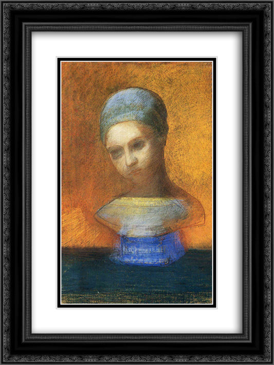 Small Bust Of A Young Girl 18x24 Black Ornate Wood Framed Art Print Poster with Double Matting by Redon, Odilon