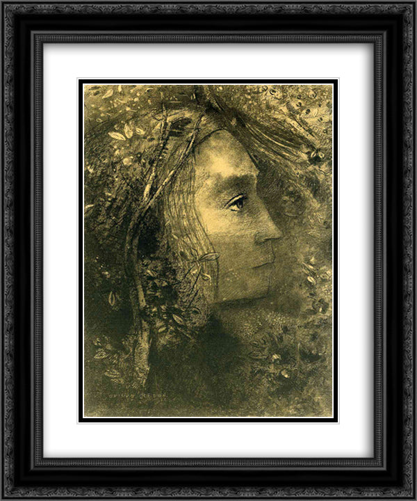 Spring 20x24 Black Ornate Wood Framed Art Print Poster with Double Matting by Redon, Odilon
