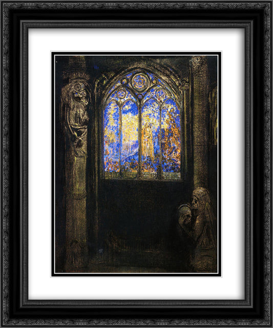 Stained Glass Window 20x24 Black Ornate Wood Framed Art Print Poster with Double Matting by Redon, Odilon