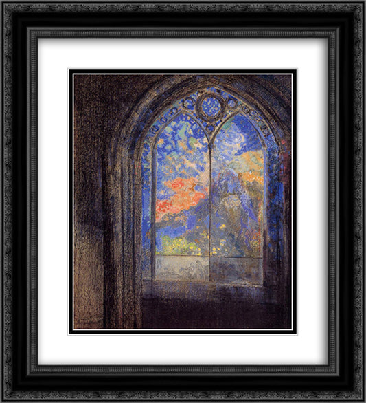 Stained Glass Window (The Mysterious Garden) 20x22 Black Ornate Wood Framed Art Print Poster with Double Matting by Redon, Odilon