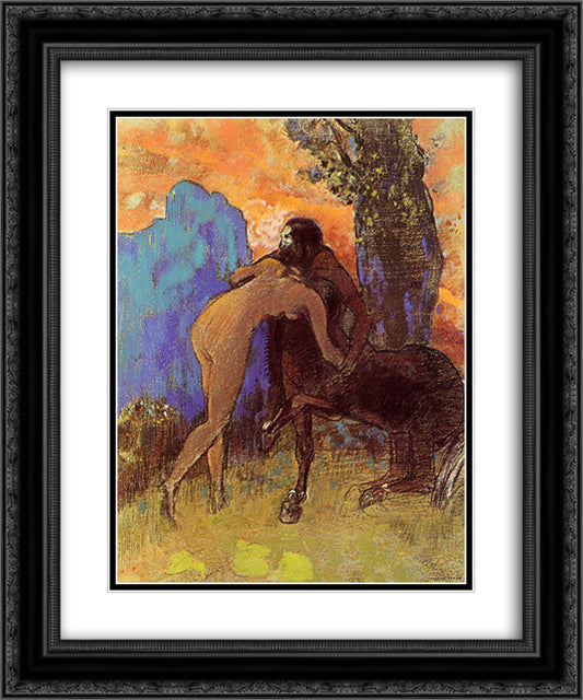 Struggle between Woman and Centaur 20x24 Black Ornate Wood Framed Art Print Poster with Double Matting by Redon, Odilon