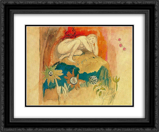 Temptation 24x20 Black Ornate Wood Framed Art Print Poster with Double Matting by Redon, Odilon