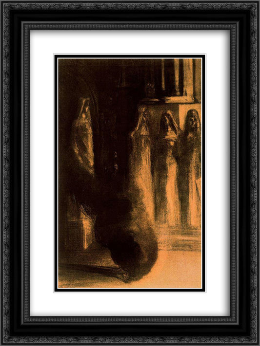 The Black Torches 18x24 Black Ornate Wood Framed Art Print Poster with Double Matting by Redon, Odilon