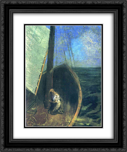 The Boat 20x24 Black Ornate Wood Framed Art Print Poster with Double Matting by Redon, Odilon