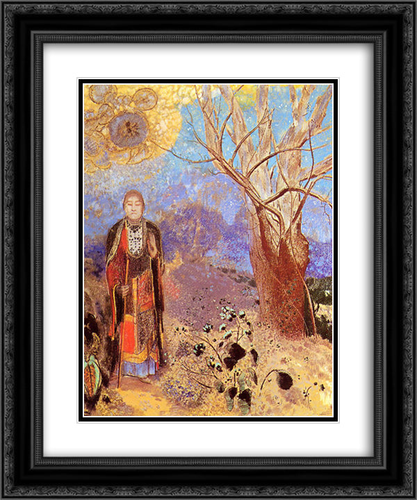 The Buddha 20x24 Black Ornate Wood Framed Art Print Poster with Double Matting by Redon, Odilon