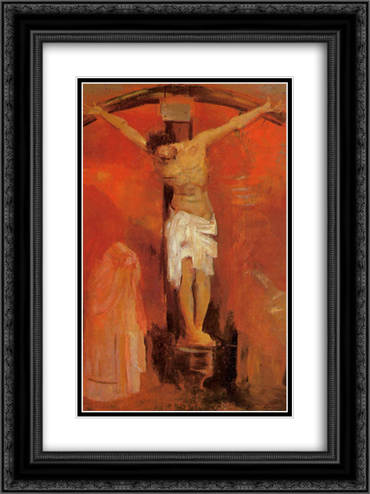 The Crucifixion 18x24 Black Ornate Wood Framed Art Print Poster with Double Matting by Redon, Odilon
