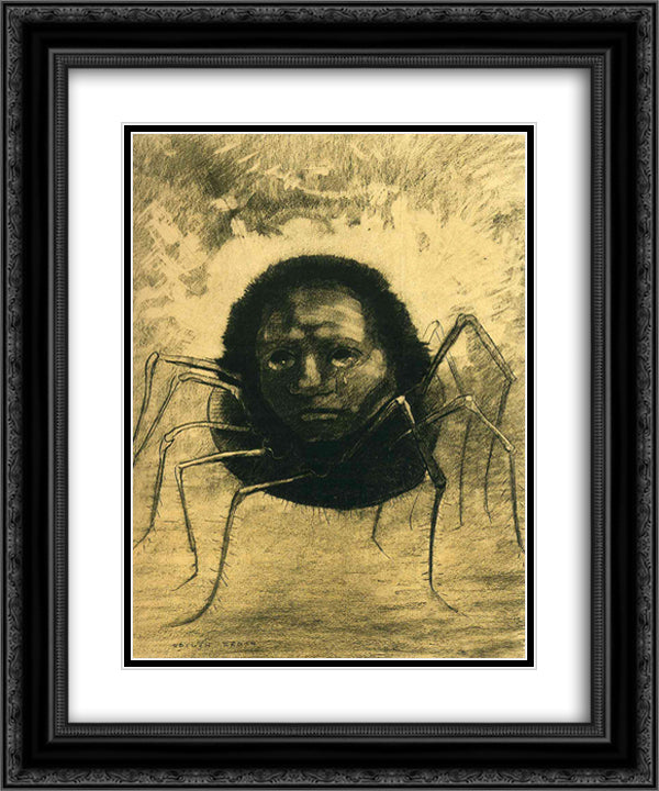 The Crying Spider 20x24 Black Ornate Wood Framed Art Print Poster with Double Matting by Redon, Odilon