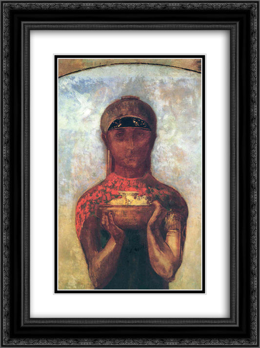 The Cup of Mystery 18x24 Black Ornate Wood Framed Art Print Poster with Double Matting by Redon, Odilon