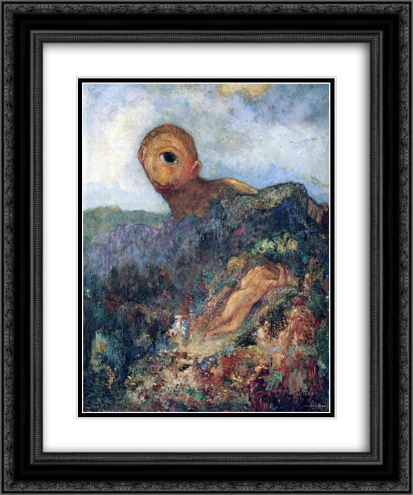The Cyclops 20x24 Black Ornate Wood Framed Art Print Poster with Double Matting by Redon, Odilon