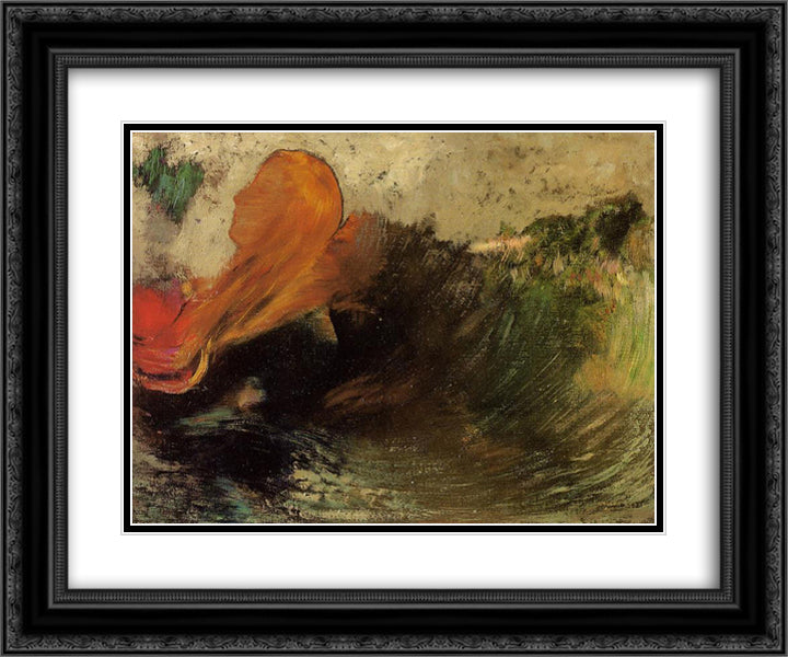 The Death of Ophelia 24x20 Black Ornate Wood Framed Art Print Poster with Double Matting by Redon, Odilon