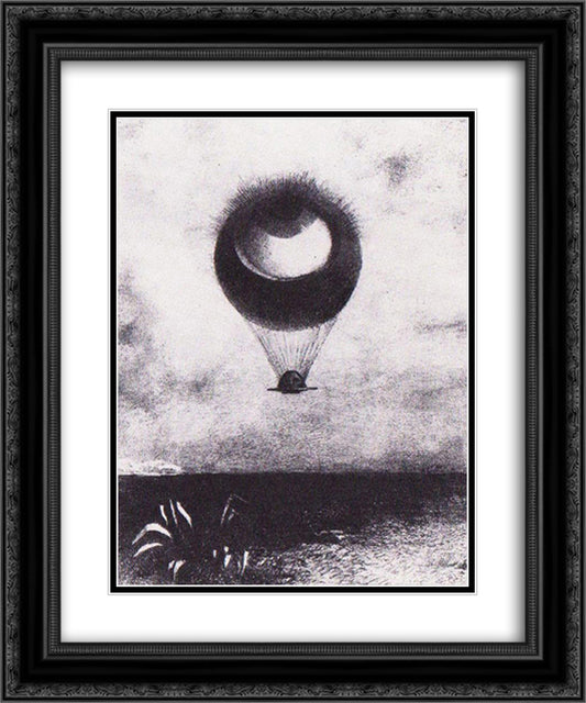 The eye like a strange balloon goes to infinity 20x24 Black Ornate Wood Framed Art Print Poster with Double Matting by Redon, Odilon