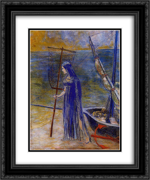 The Fisherwoman 20x24 Black Ornate Wood Framed Art Print Poster with Double Matting by Redon, Odilon