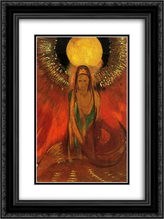 The Flame (Goddess of Fire) 18x24 Black Ornate Wood Framed Art Print Poster with Double Matting by Redon, Odilon