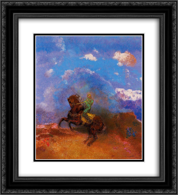 The Green Horseman 20x22 Black Ornate Wood Framed Art Print Poster with Double Matting by Redon, Odilon
