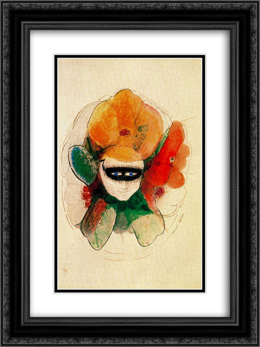 The Masked Anemone 18x24 Black Ornate Wood Framed Art Print Poster with Double Matting by Redon, Odilon