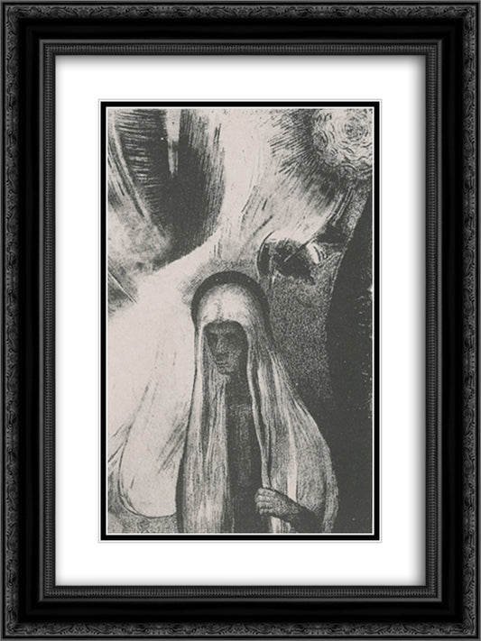 The Old Woman What are you afraid of A wide black hole! Perhaps it is a void (plate 19) 18x24 Black Ornate Wood Framed Art Print Poster with Double Matting by Redon, Odilon