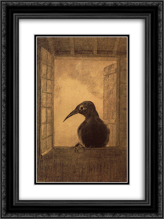 The Raven 18x24 Black Ornate Wood Framed Art Print Poster with Double Matting by Redon, Odilon
