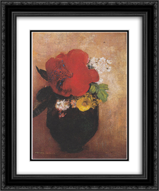 The Red Poppy 20x24 Black Ornate Wood Framed Art Print Poster with Double Matting by Redon, Odilon