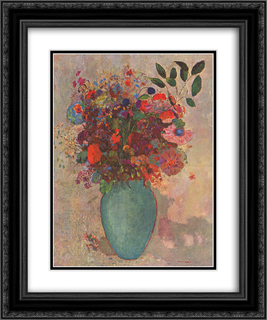 The Turquoise Vase 20x24 Black Ornate Wood Framed Art Print Poster with Double Matting by Redon, Odilon
