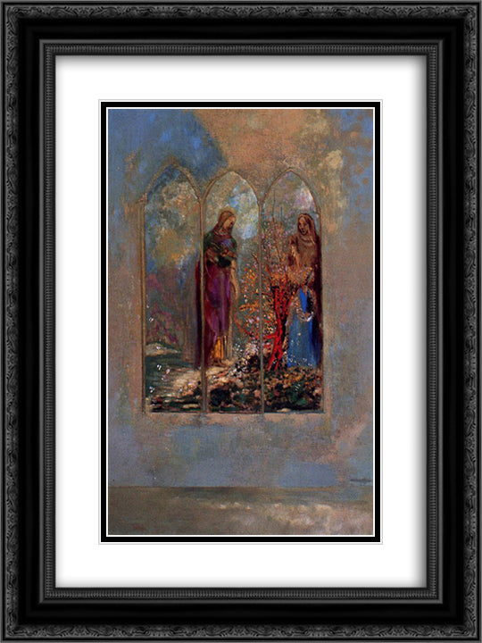 The Window 18x24 Black Ornate Wood Framed Art Print Poster with Double Matting by Redon, Odilon