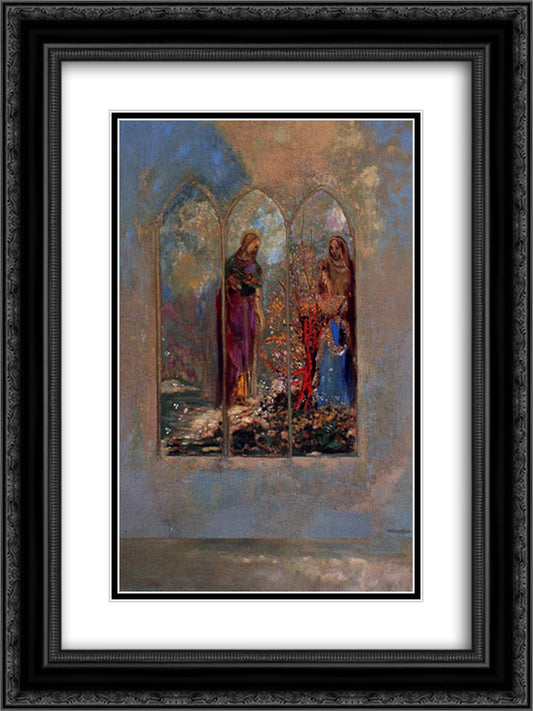 The Window 18x24 Black Ornate Wood Framed Art Print Poster with Double Matting by Redon, Odilon