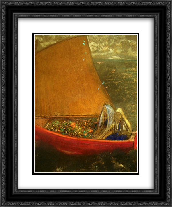 The Yellow Sail 20x24 Black Ornate Wood Framed Art Print Poster with Double Matting by Redon, Odilon