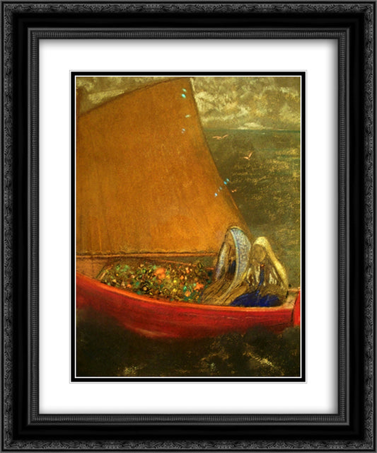 The Yellow Sail 20x24 Black Ornate Wood Framed Art Print Poster with Double Matting by Redon, Odilon