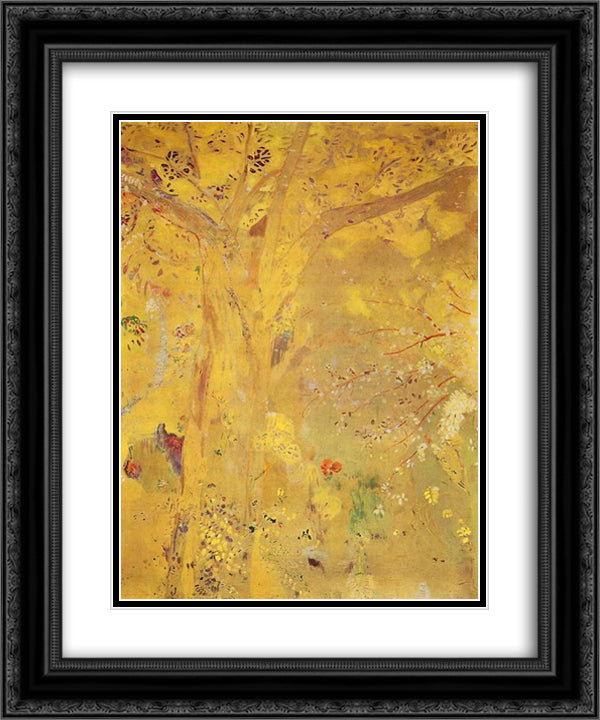 Tree Against a Yellow Background 20x24 Black Ornate Wood Framed Art Print Poster with Double Matting by Redon, Odilon