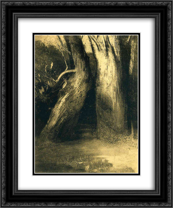 Two trees 20x24 Black Ornate Wood Framed Art Print Poster with Double Matting by Redon, Odilon