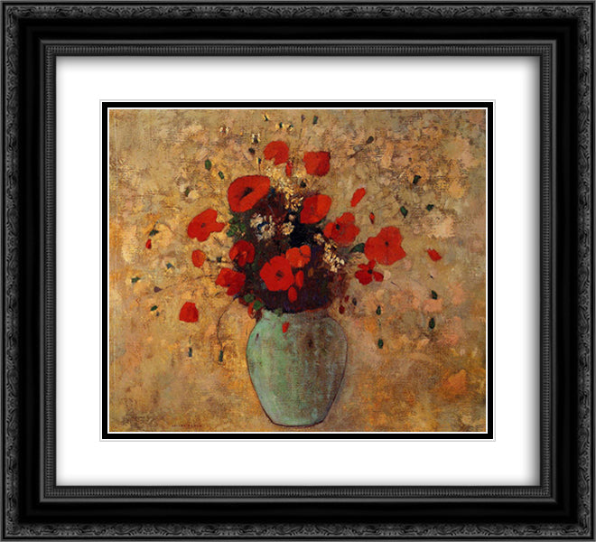 Vase of poppies 22x20 Black Ornate Wood Framed Art Print Poster with Double Matting by Redon, Odilon