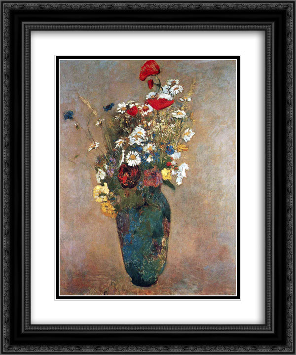 Vase with flowers 20x24 Black Ornate Wood Framed Art Print Poster with Double Matting by Redon, Odilon