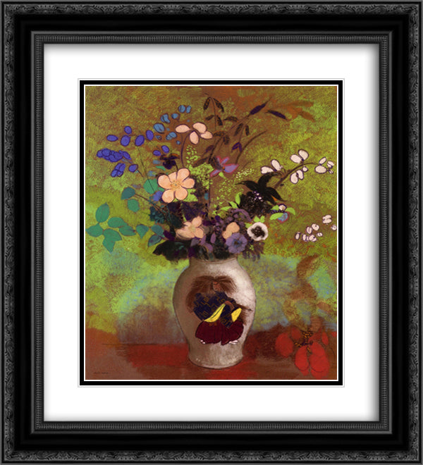 Vase with Japanese Warrior 20x22 Black Ornate Wood Framed Art Print Poster with Double Matting by Redon, Odilon