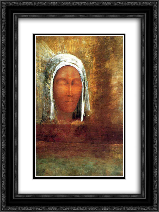 Virgin of the Dawn 18x24 Black Ornate Wood Framed Art Print Poster with Double Matting by Redon, Odilon