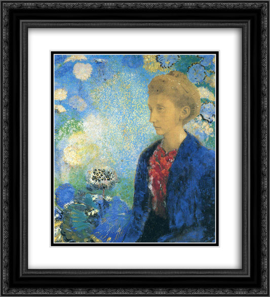 Woman in Profile under a Gothic Arch 20x22 Black Ornate Wood Framed Art Print Poster with Double Matting by Redon, Odilon