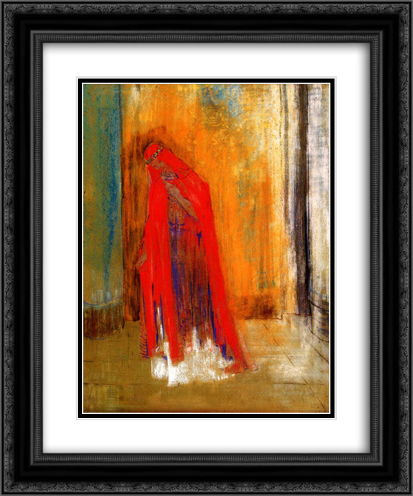 Woman in Red 20x24 Black Ornate Wood Framed Art Print Poster with Double Matting by Redon, Odilon