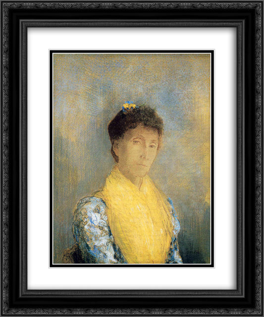 Woman with a Yellow Bodice 20x24 Black Ornate Wood Framed Art Print Poster with Double Matting by Redon, Odilon