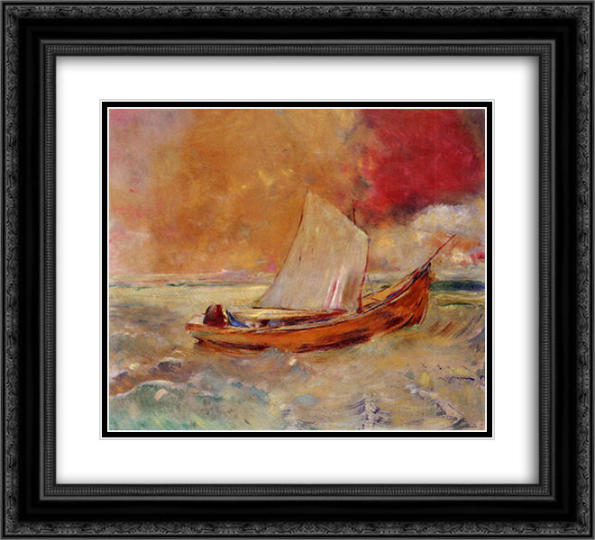 Yellow Boat 22x20 Black Ornate Wood Framed Art Print Poster with Double Matting by Redon, Odilon