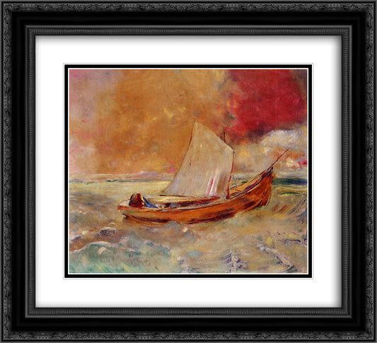 Yellow Boat 22x20 Black Ornate Wood Framed Art Print Poster with Double Matting by Redon, Odilon