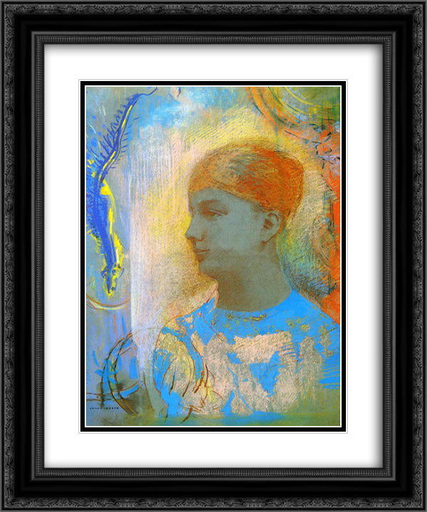 Young Girl Facing Left 20x24 Black Ornate Wood Framed Art Print Poster with Double Matting by Redon, Odilon