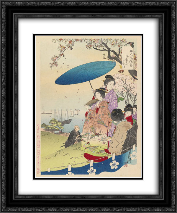 Geisha in Springtime 20x24 Black Ornate Wood Framed Art Print Poster with Double Matting by Gekko, Ogata