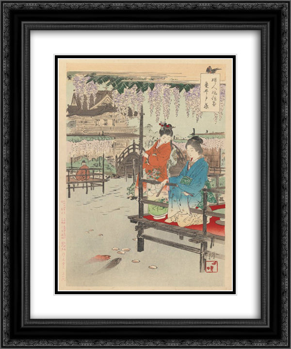 Print from Series Women's Customs and Manners 20x24 Black Ornate Wood Framed Art Print Poster with Double Matting by Gekko, Ogata