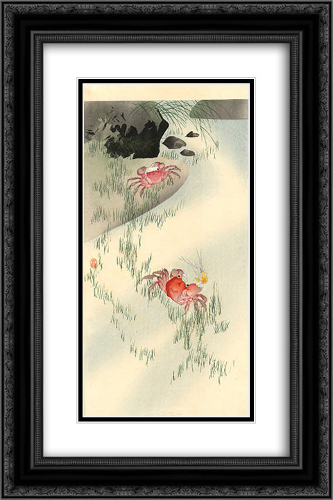 Crabs 16x24 Black Ornate Wood Framed Art Print Poster with Double Matting by Koson, Ohara