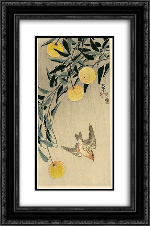 Cuckoo - Early Summer's Rain 16x24 Black Ornate Wood Framed Art Print Poster with Double Matting by Koson, Ohara