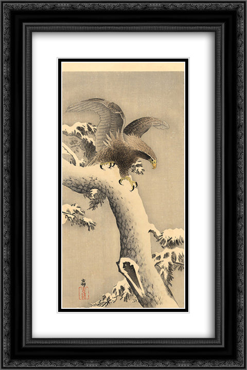 Eagle under snow 16x24 Black Ornate Wood Framed Art Print Poster with Double Matting by Koson, Ohara