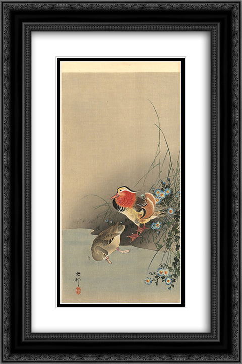 Mandarin Ducks 16x24 Black Ornate Wood Framed Art Print Poster with Double Matting by Koson, Ohara