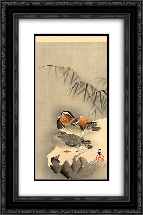 Mandarin Ducks in Snow 16x24 Black Ornate Wood Framed Art Print Poster with Double Matting by Koson, Ohara