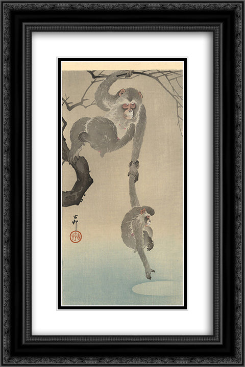 Monkey with her child 16x24 Black Ornate Wood Framed Art Print Poster with Double Matting by Koson, Ohara