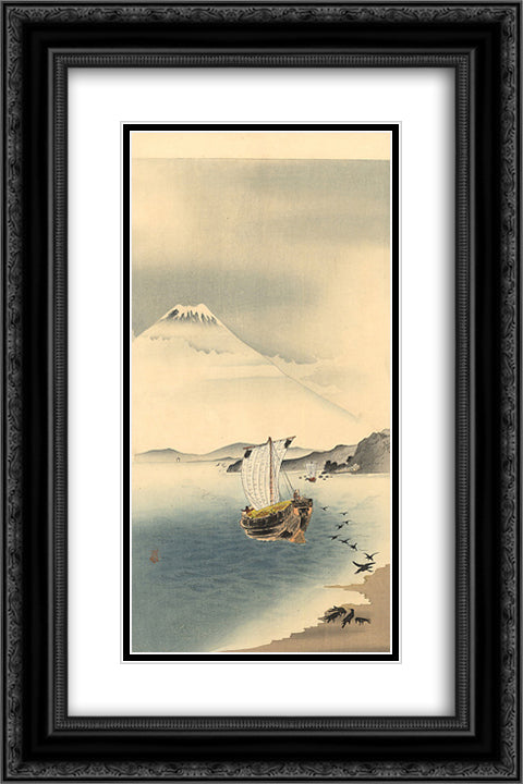 Mount Fuji 16x24 Black Ornate Wood Framed Art Print Poster with Double Matting by Koson, Ohara