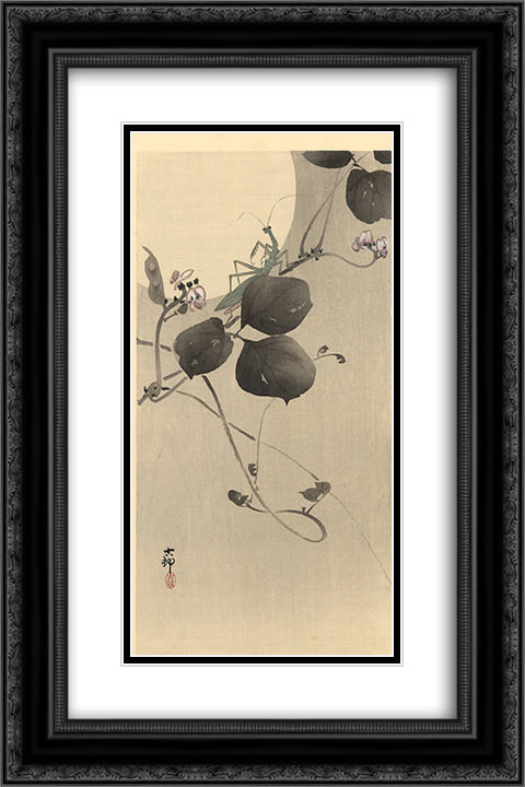 Praying mantis 16x24 Black Ornate Wood Framed Art Print Poster with Double Matting by Koson, Ohara